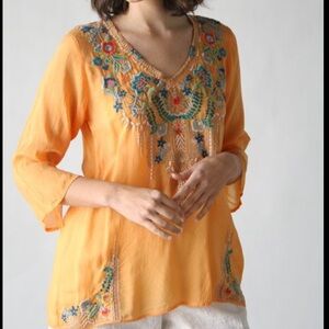 Johnny Was Orange Embroidered Tunic
